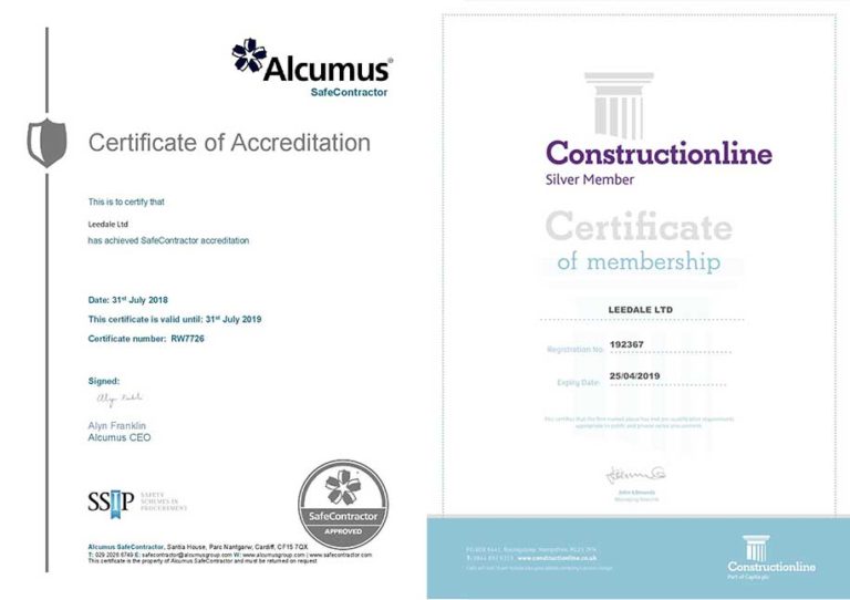Alcumus Safe Contractor Certificate & Constructionline | Leedale